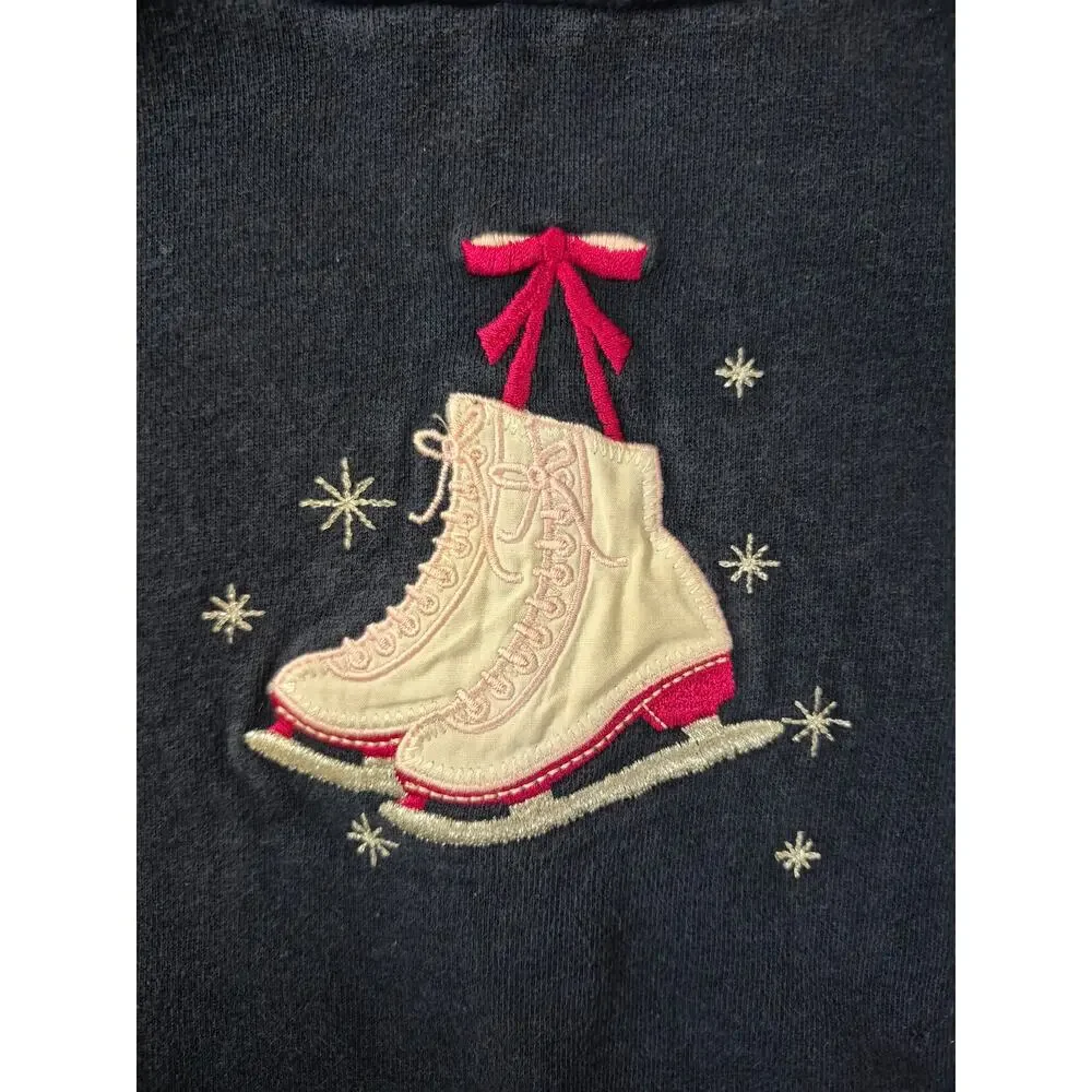 Baby GAP Toddler 2 Years Navy Hoodie Pink Ice Skates Embroidered Fleece Sweater